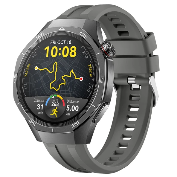 Sneezy Huawei Watch GT5 Pro 46mm İle Uyumlu Spor Silikon Metal Tokalı Soft Saat Kordonu  Koyu Gri ürün görseli