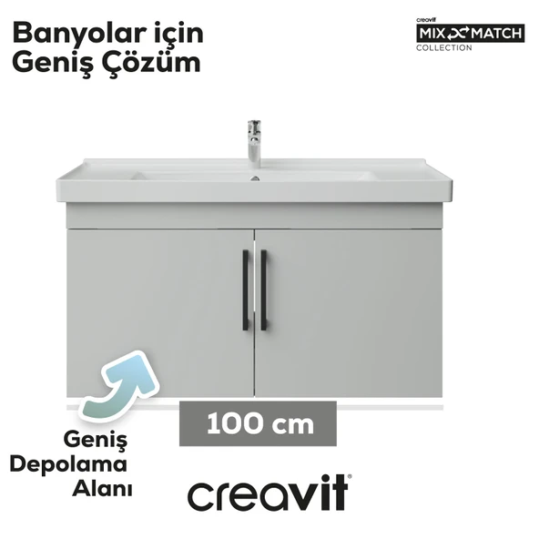D20 100 Cm Kapaklı Lavabo Dolabı Beyaz Melamin Kapak - Resim 3