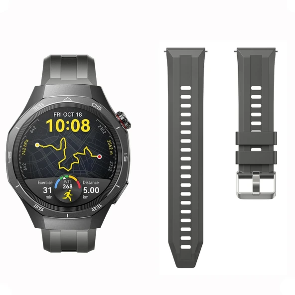 Sneezy Huawei Watch GT5 Pro 46mm İle Uyumlu Spor Silikon Metal Tokalı Soft Saat Kordonu  Koyu Gri - Resim 10