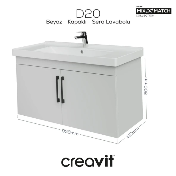 D20 100 Cm Kapaklı Lavabo Dolabı Beyaz Melamin Kapak - Resim 2