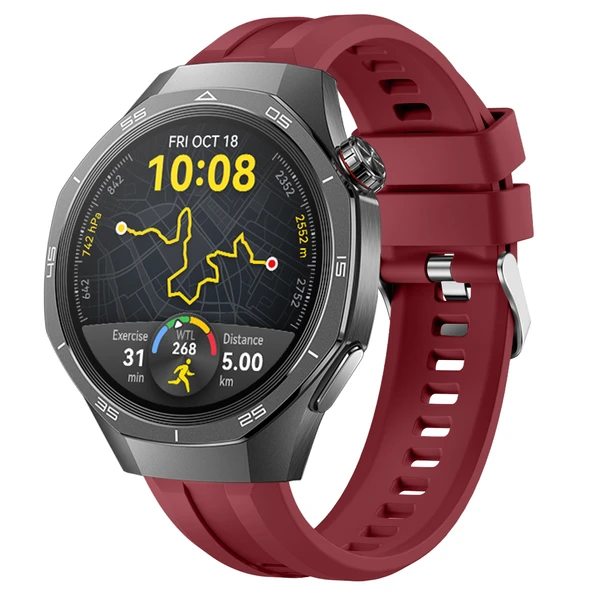 Sneezy Huawei Watch GT5 Pro 46mm İle Uyumlu Spor Silikon Metal Tokalı Soft Saat Kordonu  Mürdüm ürün görseli