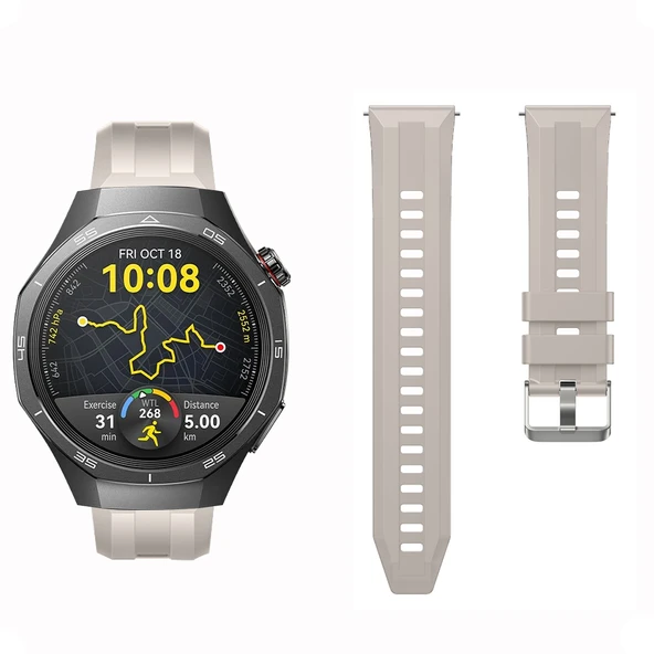 Sneezy Huawei Watch GT5 Pro 46mm İle Uyumlu Spor Silikon Metal Tokalı Soft Saat Kordonu  Starlight - Resim 4