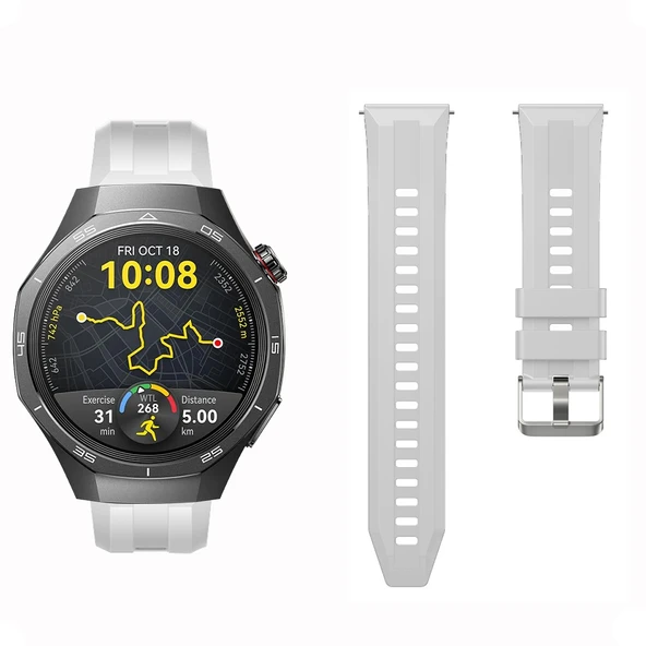 Sneezy Huawei Watch GT5 Pro 46mm İle Uyumlu Spor Silikon Metal Tokalı Soft Saat Kordonu  Beyaz - Resim 4