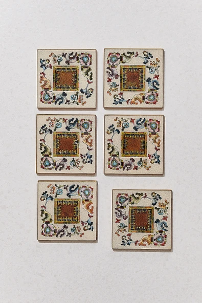 Çiçek Kare Bardak Altlığı 6'lı Set Gold 1 Adet