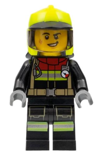 Lego Minifigür - Fire - Male, Black Jacket and Legs with Reflective Stripes and Red Collar cty1370 ürün görseli
