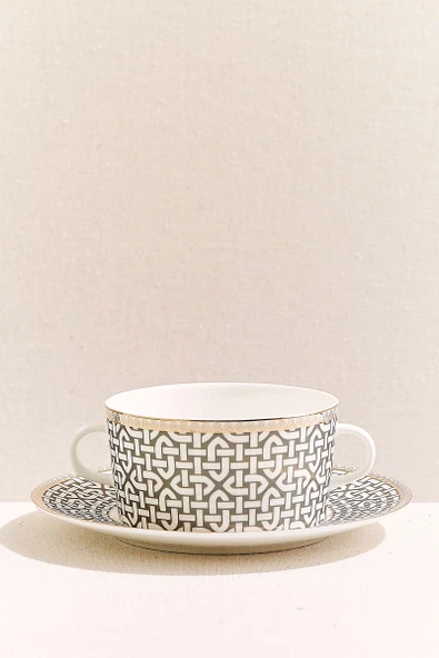 Kahve Link Porselen Tabaklı Çorba Kasesi Krem Kahve 1 Adet