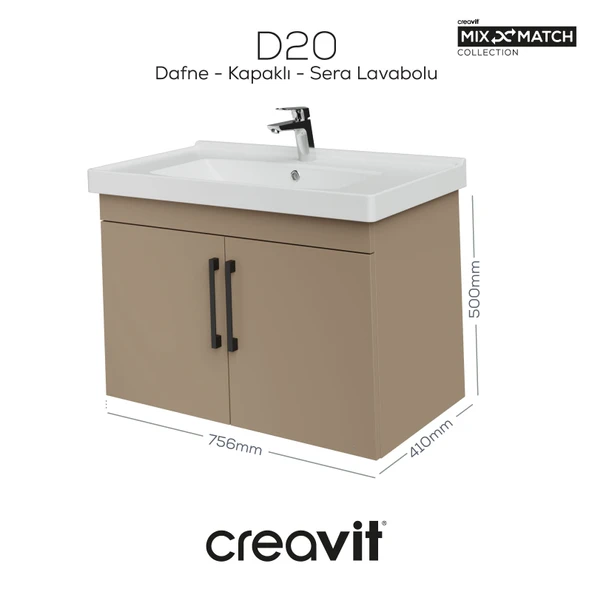 D20 80 Cm Kapaklı Lavabo Dolabı Dafne Melamin Kapak (Demonte) - Resim 2