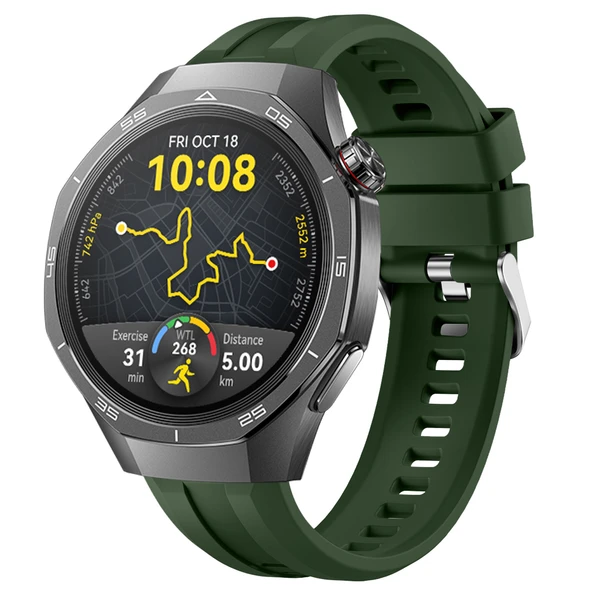 Sneezy Huawei Watch GT5 Pro 46mm İle Uyumlu Spor Silikon Metal Tokalı Soft Saat Kordonu  Haki ürün görseli