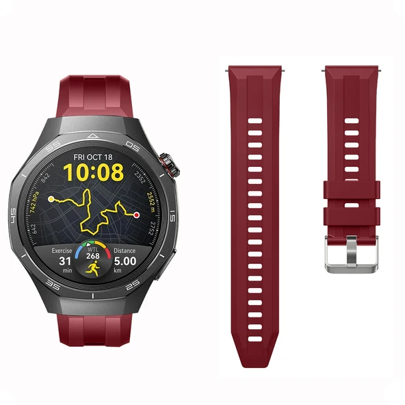 Sneezy Huawei Watch GT5 Pro 46mm İle Uyumlu Spor Silikon Metal Tokalı Soft Saat Kordonu  Mürdüm - Resim 10