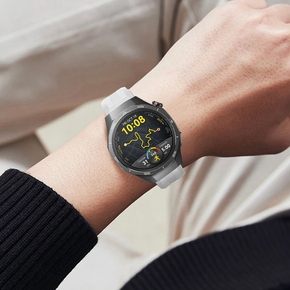 Sneezy Huawei Watch GT5 Pro 46mm İle Uyumlu Spor Silikon Metal Tokalı Soft Saat Kordonu  Beyaz - Resim 6