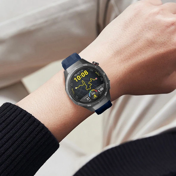 Sneezy Huawei Watch GT5 Pro 46mm İle Uyumlu Spor Silikon Metal Tokalı Soft Saat Kordonu  Lacivert - Resim 6