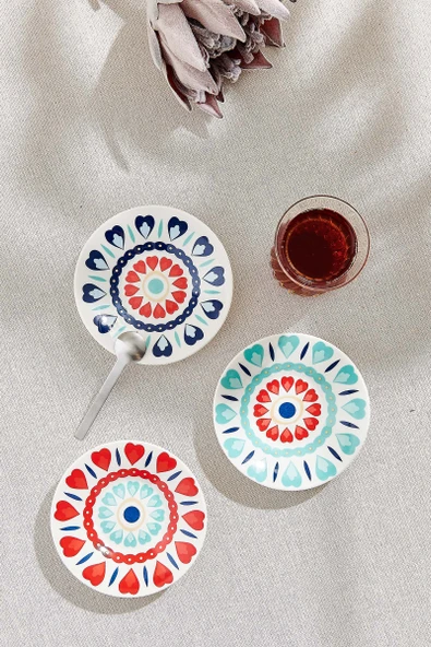 Turkuaz Heart Porselen Çay Tabağı 1 Adet