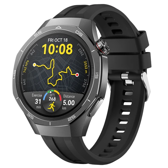 Sneezy Huawei Watch GT5 Pro 46mm İle Uyumlu Spor Silikon Metal Tokalı Soft Saat Kordonu  Siyah ürün görseli