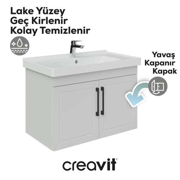 D20 80 Cm Kapaklı Lavabo Dolabı Beyaz Lake - Resim 3