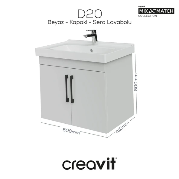 D20 65 Cm Kapaklı Lavabo Dolabı Beyaz Melamin - Resim 2