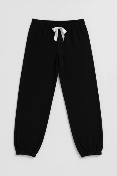 Kadın Paçası Lastikli Siyah Polar Pijama Altı ürün görseli 1