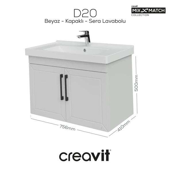 D20 80 Cm Kapaklı Lavabo Dolabı Beyaz Lake ürün görseli