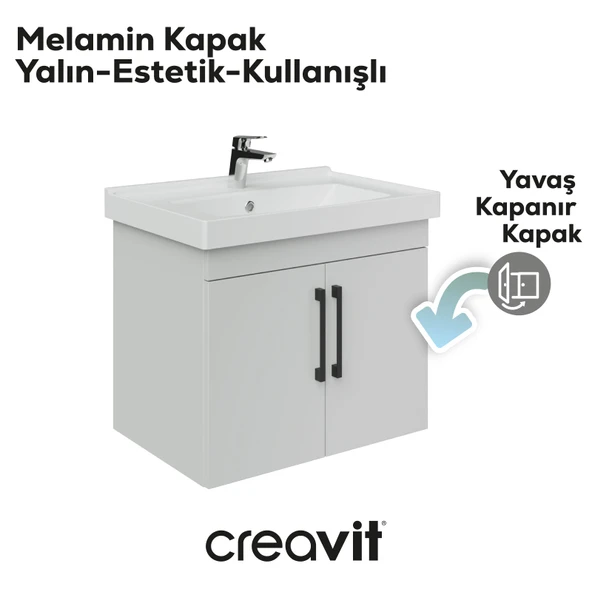 D20 65 Cm Kapaklı Lavabo Dolabı Beyaz Melamin - Resim 4