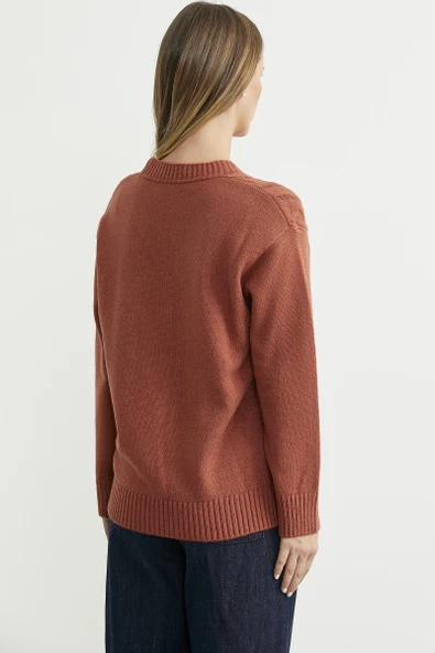 İnci Düğme Detaylı Triko Hırka - Taba - Resim 5