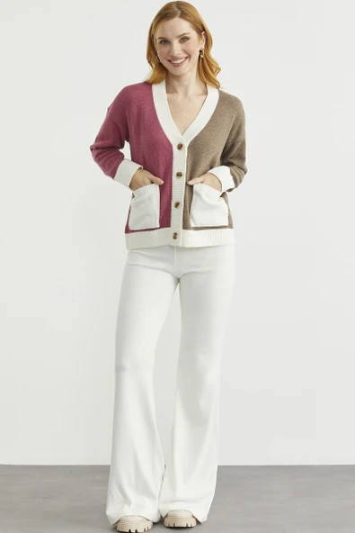 Renk Geçişli Oversize Yünlü Triko Hırka - Sütlü Kahve - Resim 2