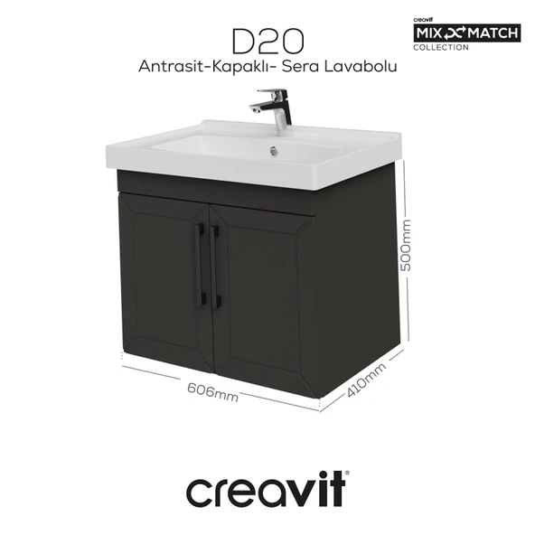 D20 65 Cm Kapaklı Lavabo Dolabı Antrasit Lake Kapak ürün görseli 1