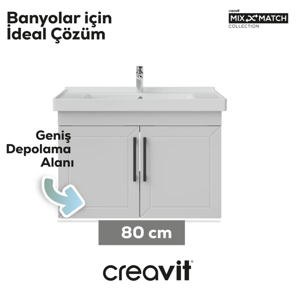 D20 80 Cm Kapaklı Lavabo Dolabı Beyaz Lake - Resim 2