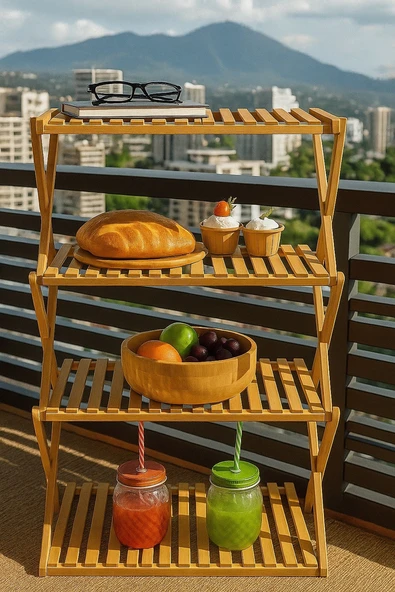 Doğal Bambu 4 Katlı Çok Amaçlı Raf – Mutfak, Banyo ve Dekoratif Organizer Raf  BR-6714 - Resim 2