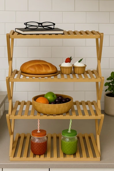 Doğal Bambu 4 Katlı Çok Amaçlı Raf – Mutfak, Banyo ve Dekoratif Organizer Raf  BR-6714 ürün görseli