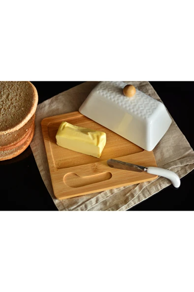 2 ADET Bambum Una 3 Parça Tereyağ Servis Kabı