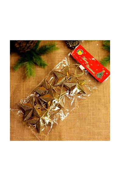 2 ADET  Yılbaşı Ağacı Süsü 6'Lı Yıldız Garlant Altın ürün görseli