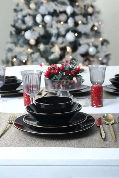 Keramika Ege Siyah Gold Yemek Takımı 24 Parça 6 Kişilik - Resim 5