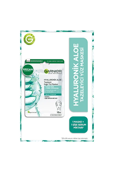 2 ADET  Garnier Hyaluronik Aloe Tazeleyici Kağıt Yüz Maskesi ürün görseli