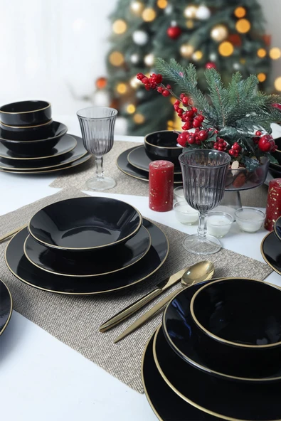 Keramika Ege Siyah Gold Yemek Takımı 24 Parça 6 Kişilik - Resim 2