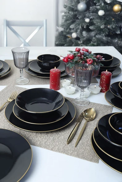 Keramika Ege Siyah Gold Yemek Takımı 24 Parça 6 Kişilik - Resim 3