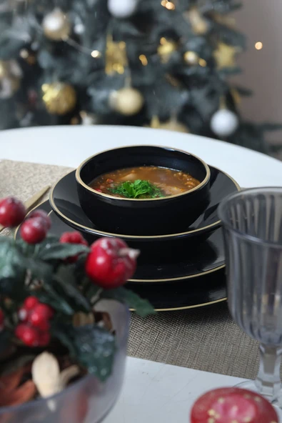 Keramika Ege Siyah Gold Yemek Takımı 24 Parça 6 Kişilik - Resim 4