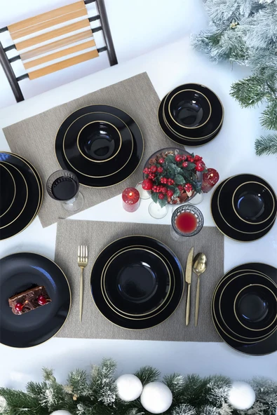 Keramika Ege Siyah Gold Yemek Takımı 24 Parça 6 Kişilik - Resim 6