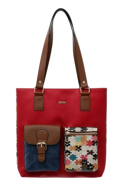 Kadın Vegan Deri Kırmızı Omuz Çantası - In The Puzzle Tasarım