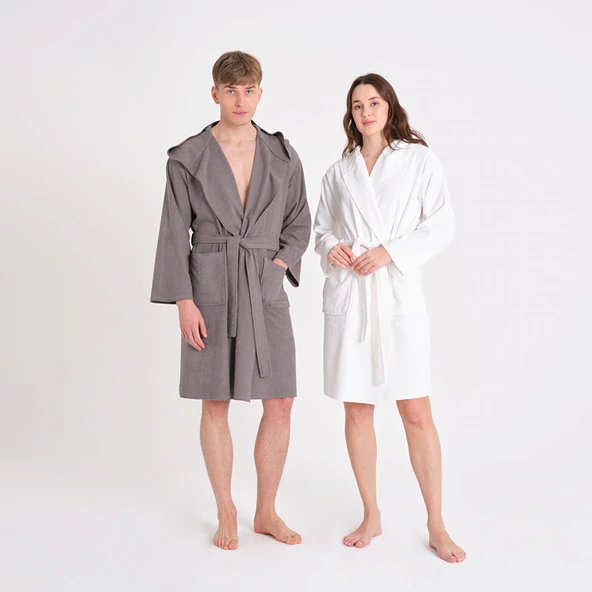 Karaca Home Berlin K. Gri Relax Hooeded %100 Pamuk Bornoz XS/S - Resim 2