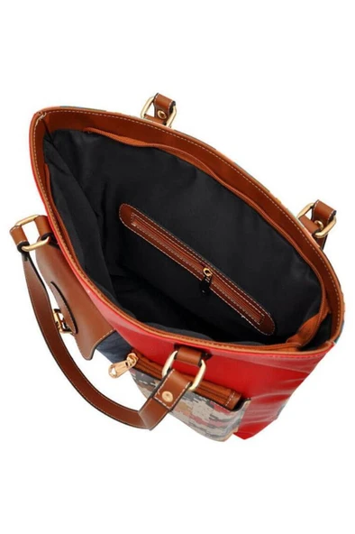 Kadın Vegan Deri Kırmızı Omuz Çantası - In The Puzzle Tasarım - 4