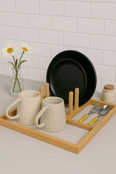 Katlanabilir Doğal Bambu Tabaklık ve Bardaklık – Çok Amaçlı Bulaşık Süzgeci & Mutfak Organizer BR-6719 ürün görseli