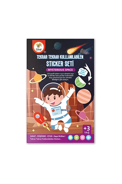 3 ADET  Lino Tekrar Tekrar Kullanılabilen Sticker Seti Space
