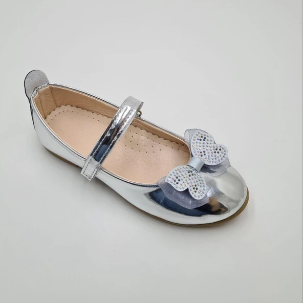 Gümüş Fiyonklu Kız Çocuk Abiye Babet Ayakkabı ürün görseli