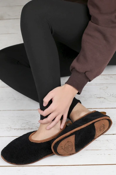 Kışlık Kaymaz Deri Taban Ev Patiği Ptk-sw Siyah 36-38 - Resim 3