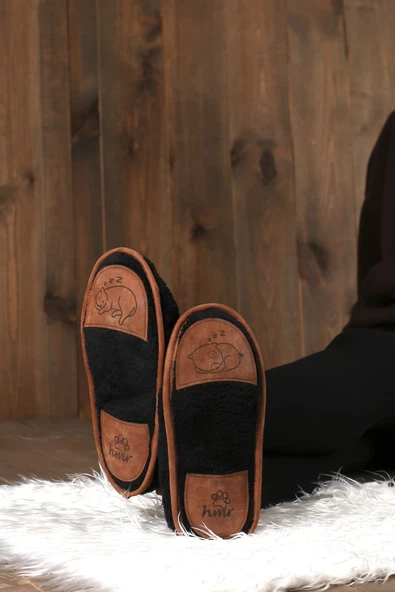 Kışlık Kaymaz Deri Taban Ev Patiği Ptk-sw Siyah 36-38 - Resim 5