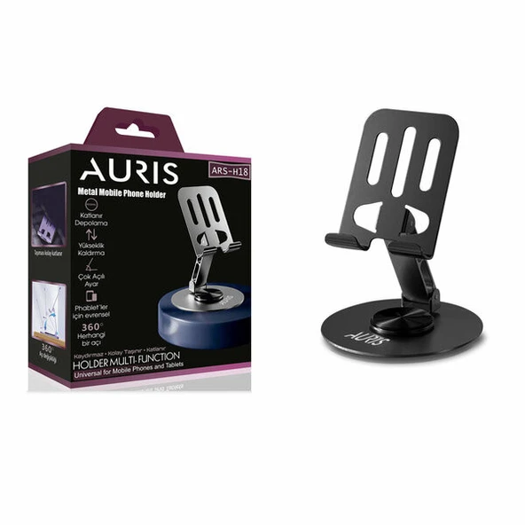 Auris H18 Metal 360 Döner Katlanır Masaüstü Telefon ve Tablet Standı