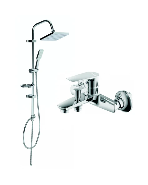 Creavit SH630 Tepe Duş Sistemi Kendinden Temizleyicili (Kare) ve SO2500 Solo Banyo Bataryası Krom ürün görseli
