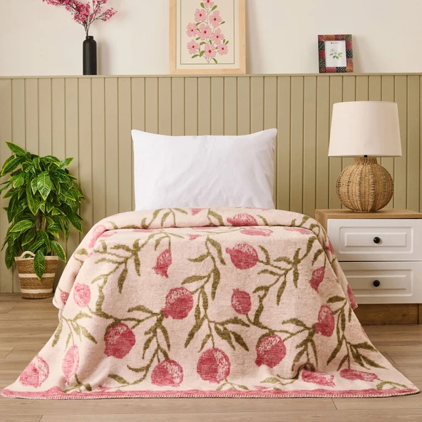 Soft Granate Pamuklu Tek Kişilik Battaniye - Ekru / Kırmızı - 150x200 cm ürün görseli 1