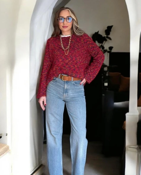 Deep Rock Kırmızı Renk Geçişli Kazak Standart Beden ürün görseli