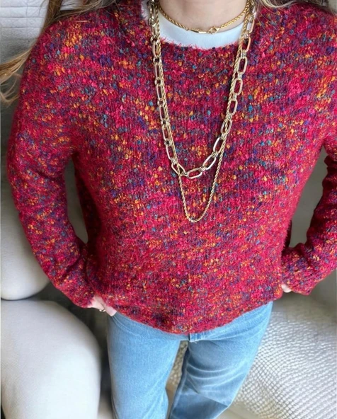 Deep Rock Kırmızı Renk Geçişli Kazak Standart Beden - Resim 2