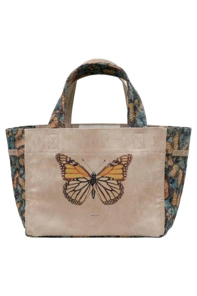 Kadın Vegan Krem Medium Tote Bag - Moths and Butterflies Tasarım - Resim 4